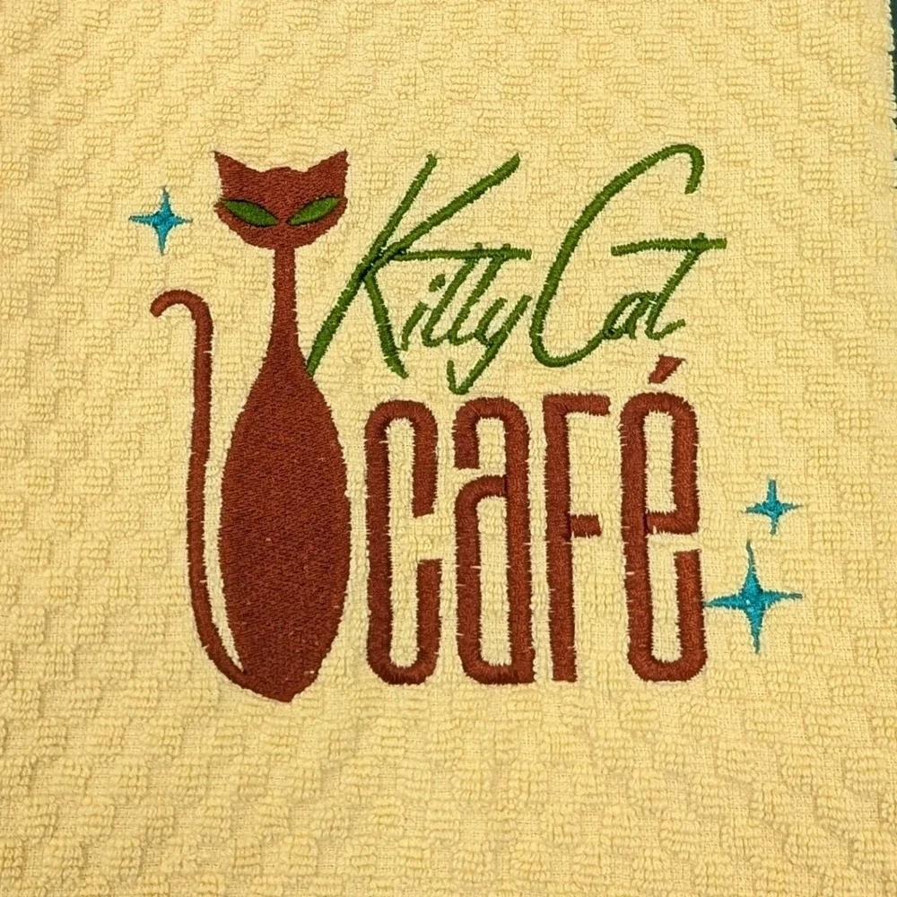 Kitty Cat Cafe Retro Mid Century Modern Atomic Kitchen Bath Bar Hand Towel
